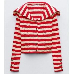 Zara Red and White Striped Cardigan